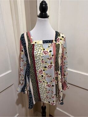 EST. 1946 Floral Patchwork Long Sleeve Blouse - Pink/Blue
